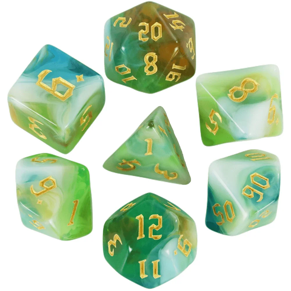 7pcs/set Polyhedral Board Game Dice Clear Unique Font of Printed Numbers for Party Games,RPG ,DND,Mixed-color Effect