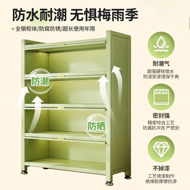 Waterproof and sunscreen integrated wall wrought iron rack household storage cabinet multi-layer large-capacity metal locker