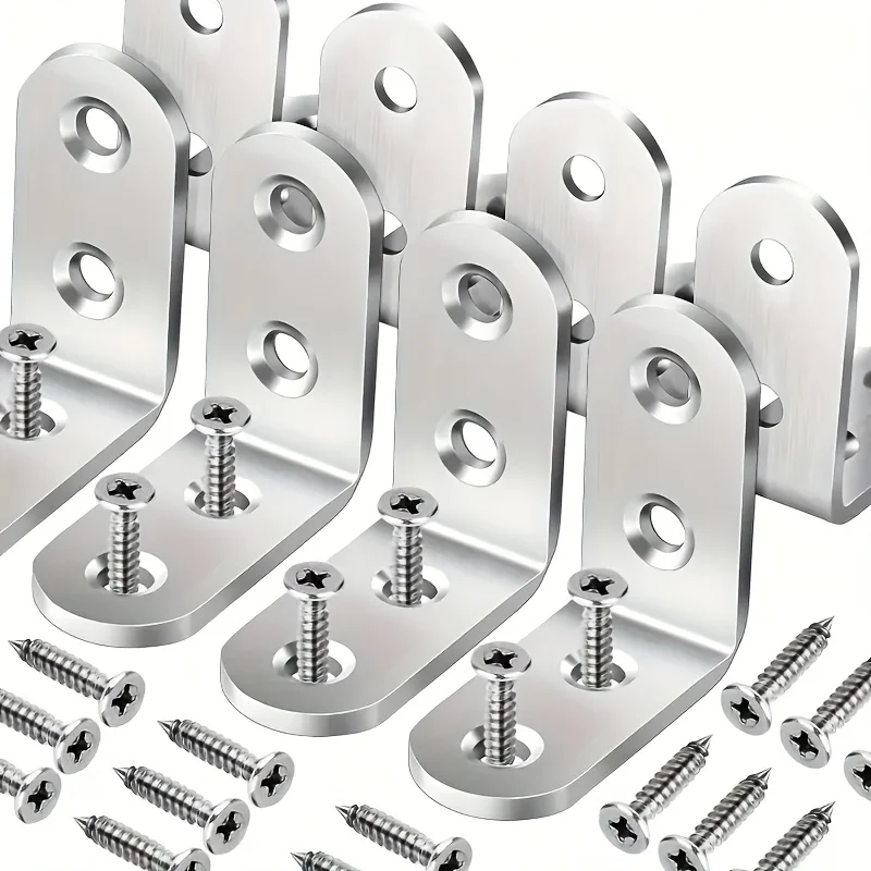 50pcs Heavy-Duty L-Shaped Brackets - Includes Screws - Rust Resistant Metal - Suitable for Wooden Shelves, Chairs, Tables