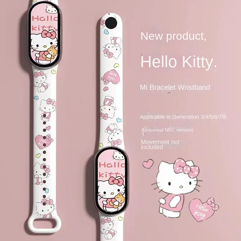 Sanrio Hello Kitty Silicone Strap for Xiaomi Mi Band 7 6 5 4 Bracelet Wrist Miband 3 2 1 NFC Sport Replacement Cute Watchbands