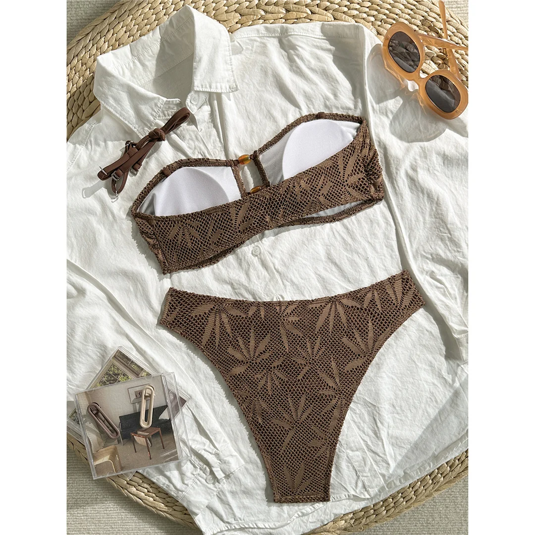 Sexy Cut-Out-Bandeau-Bikini, Damen-Badebekleidung, zweiteiliger Bikini, brasilianischer, gepolsterter Badeanzug, Badeanzug, Schwimmanzug V7959 – Detail 14