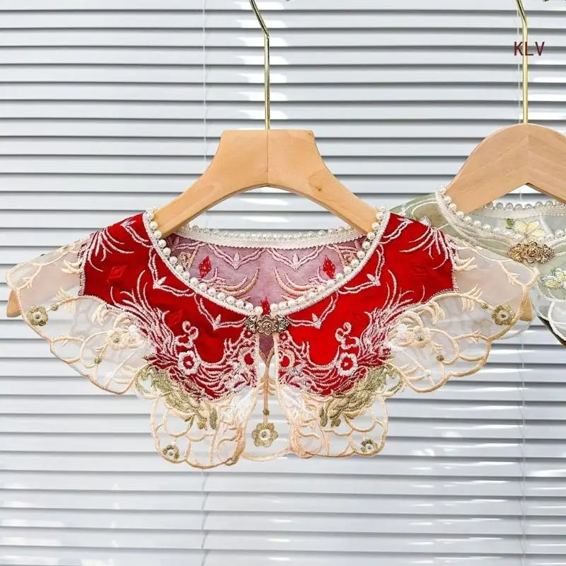 Cổ áo giả trang trí ren thêu Yunjian tua rua Hanfu Cổ áo có thể tháo rời 6XDA