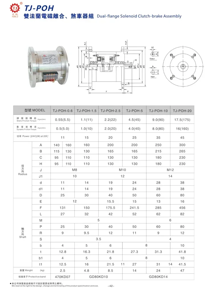 TJ-POH-20 Double flange electromagnetic clutch brake group Tianji clutch brake motor