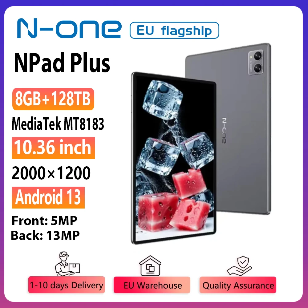 N-one NPad Plus Tablet 10.36inch 2000x1200 FHD IPS MT8183 Android 13  16GB RAM 128GB ROM 8 Cores 5+13MP Camera Dual Wifi BT5.0