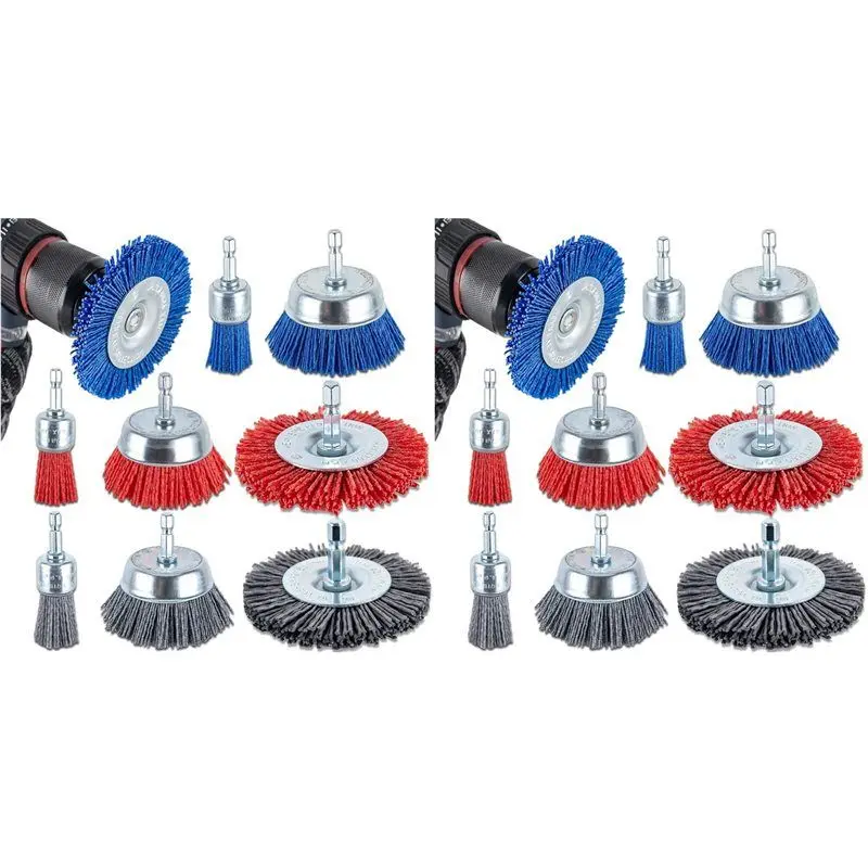 AS60-2X Nylon Filament Brush-Abrasive Filament Nylon Wire Bristle Drill Wheel And Cup Brush Set,For Removal Of Rust Corrosion