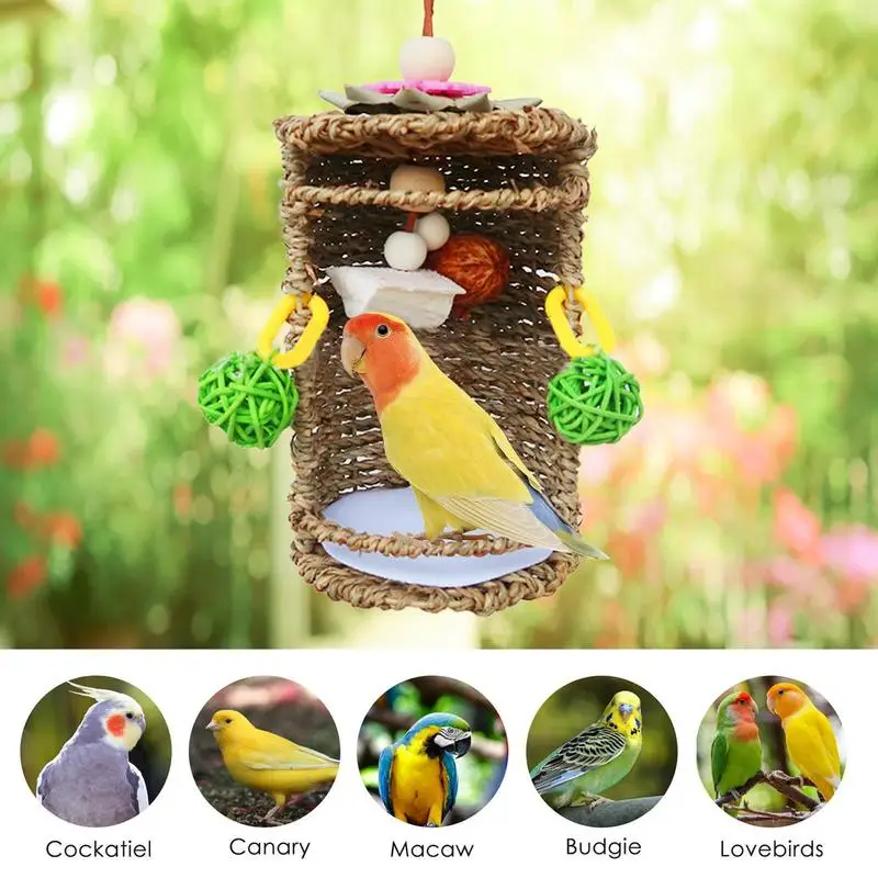 Bird Nest Snuggle Hut Bird Tent Hammock Hang Nest Breathable Seagrass Bird House Hang Swing Nest Toy For Small Birds Conures