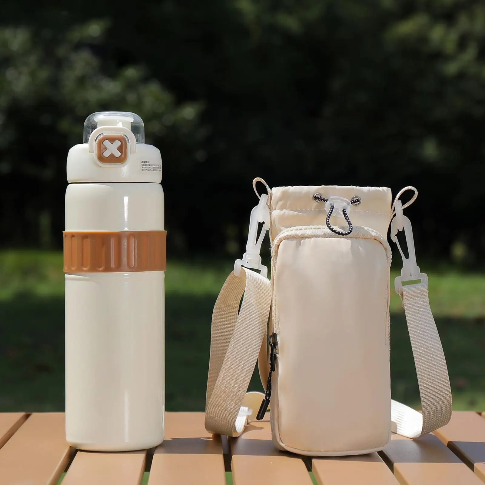 

Large Insulated Water Bottle Bag, Drawstring Carrier Pouch with Strap, Outdoor Travel Camping Hiking Beach Running