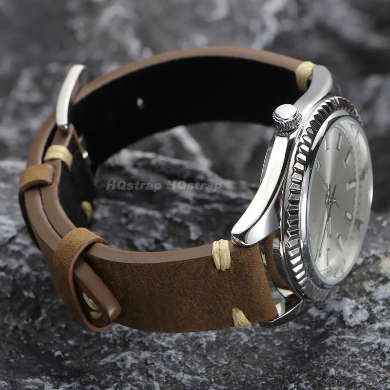 Ремешок из натуральной кожи 20 мм 22 мм, винтажный ремешок для часов из воловьей кожи для Omega для браслета Seiko, спортивный универсальный сменный браслет