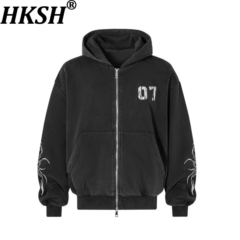 

HKSH Men Tide Dark Style Embroidered Hooded Zipper Sweatshirt Spring Autumn New Trend High Street Chic Jacket Ins Hoodie HK16391