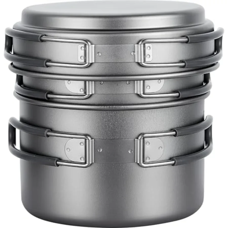 Titanium Stackable Camping Cooking Pot Mess Kit Set for Backpacking Hiking Outdoor Survival Adventures Lightweight Portable Mul