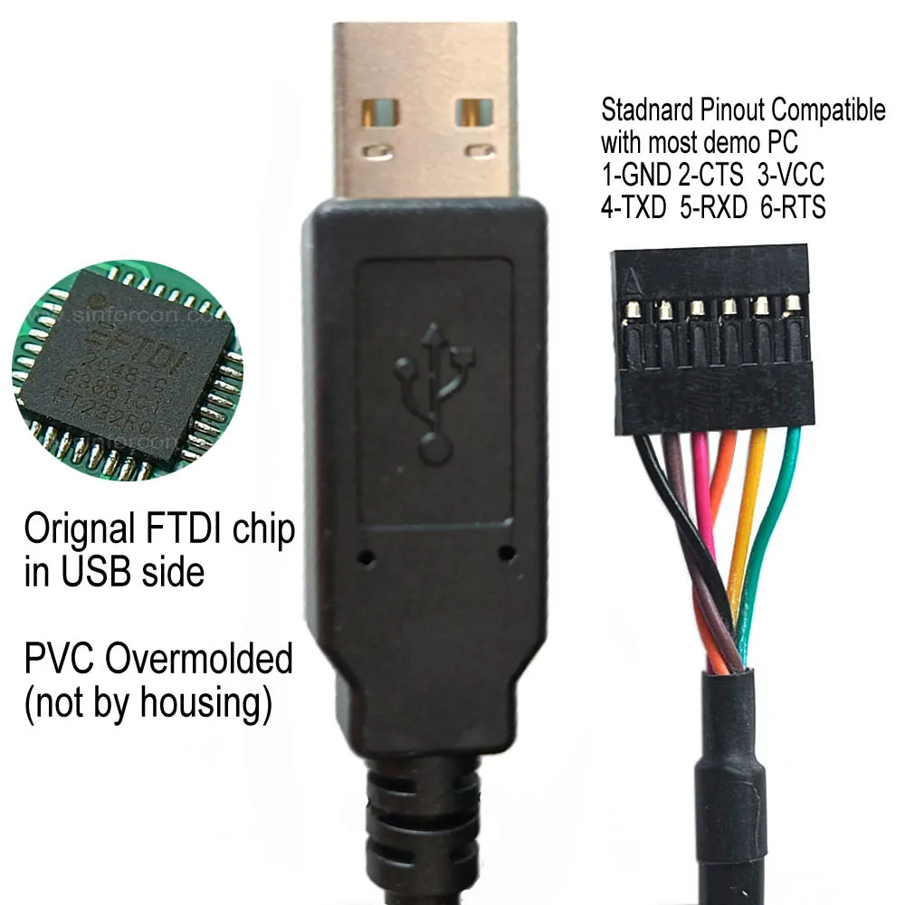 FTDI TTL-232R-3V3 BBoneBLK/Beagleboard/BeagleBoneBlack Debug Cable USB UART with 0.1