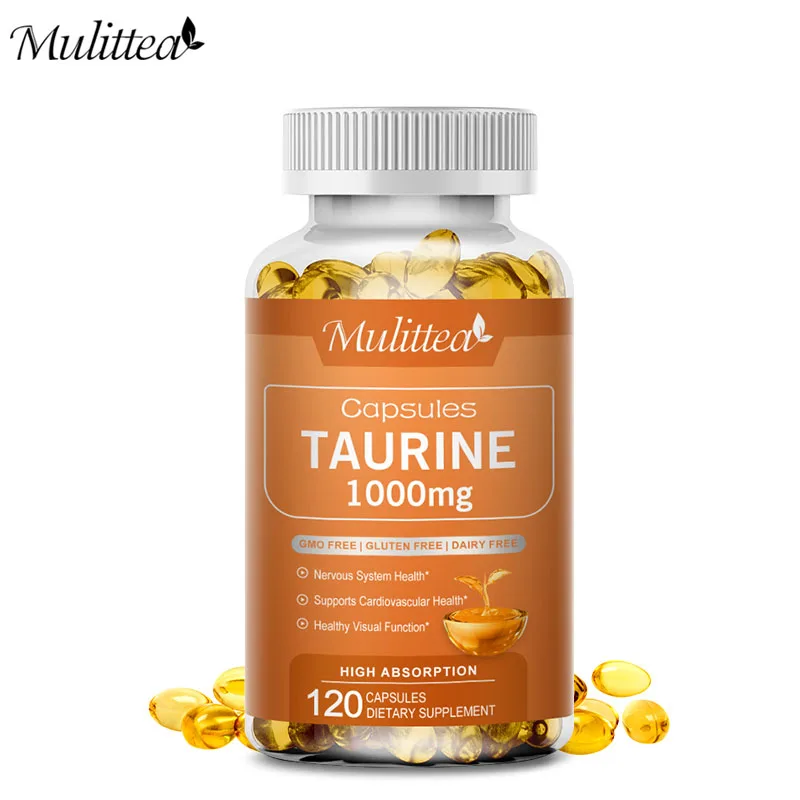 Mulittea 1000mg Taurine Capsules for Improves memory & Protect Vision Supports Nervous System & Cardiovascular Health