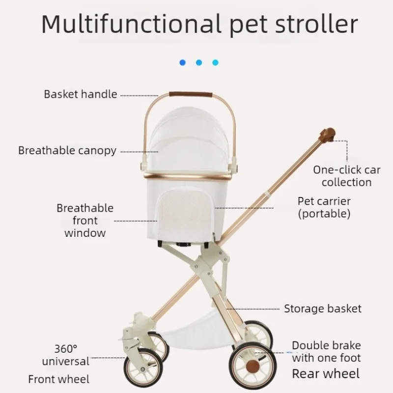 Multifunctional Pet Stroller Foldable Portable Pets Strollers Metal Luxury Durable Dog Strollers Modern Lightweight Cat Stroller