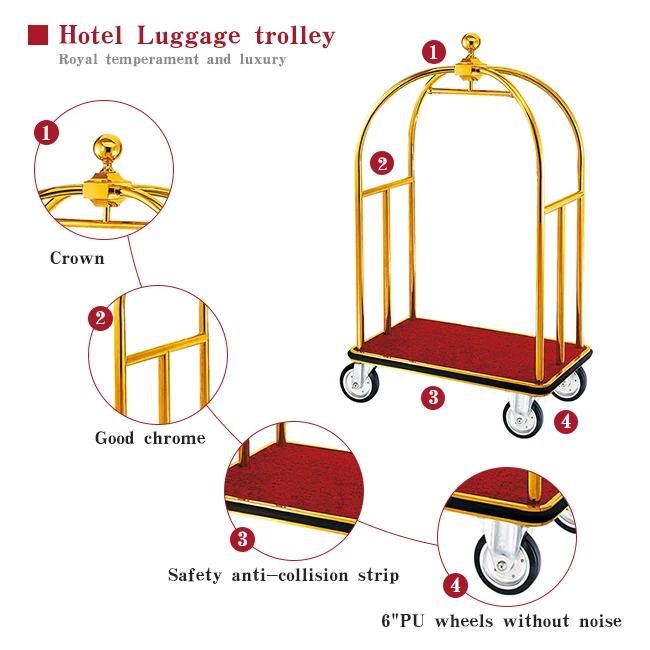 Heavybao Professional Bellman Luggage Trolley Cart For Hotel Use Luggage Trolley Cart Suitcases Luggage Trolley