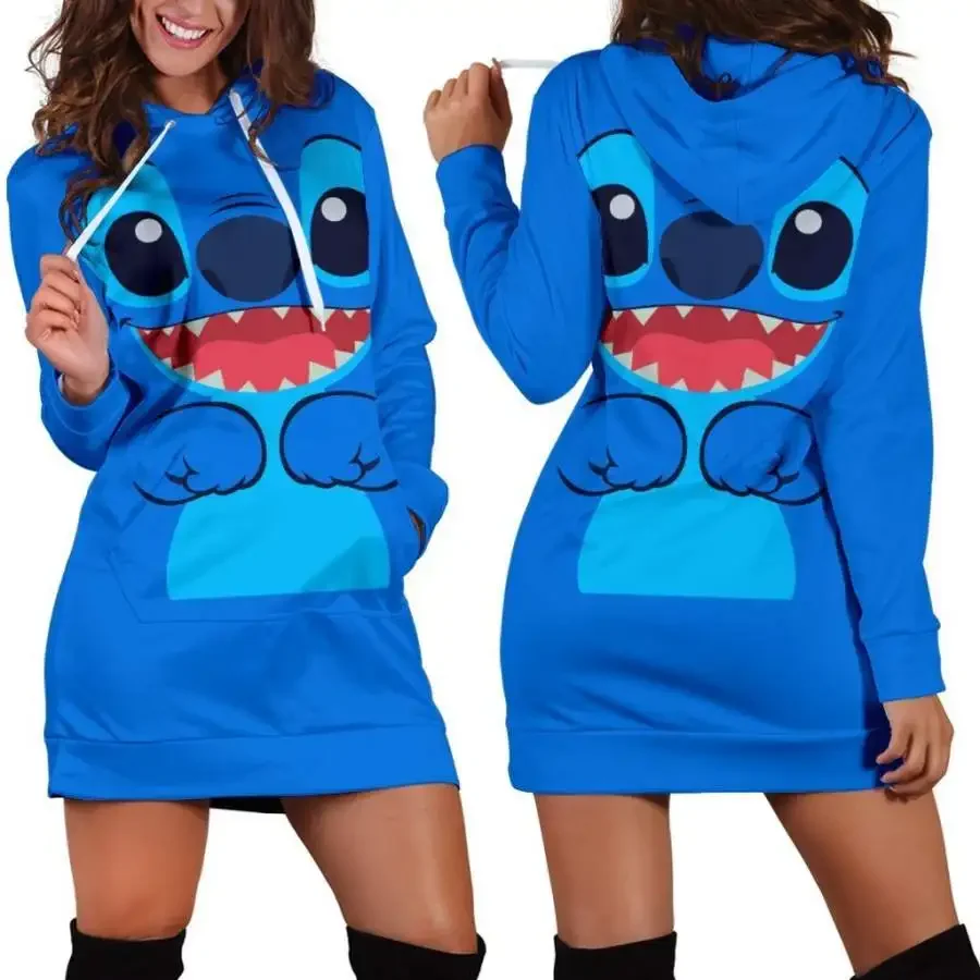 2024 Disney Stitch Women Hoodie Dress Sweater Fashion Disney Dress Sweatshirt Dress 3d Allover Printed Hoodie for Women