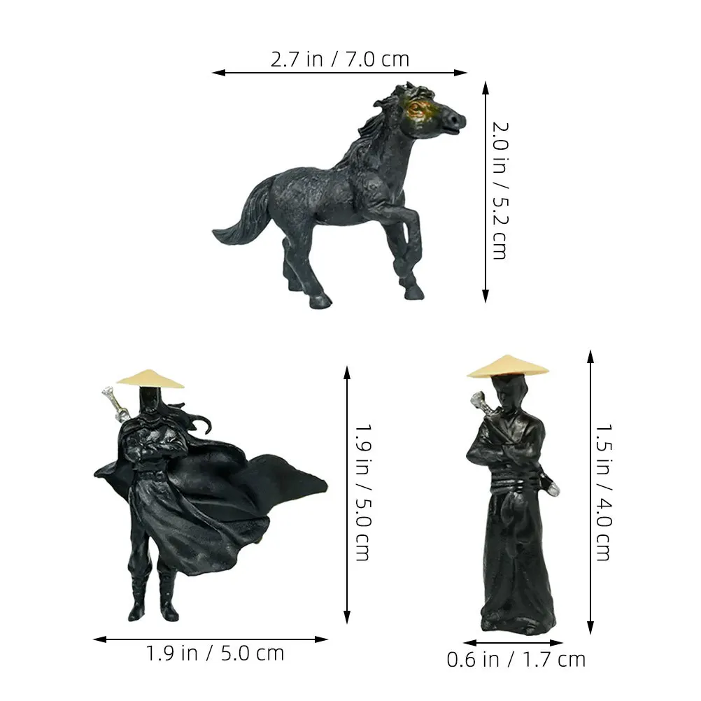 3pcs Mini Chinese Martial Arts Knight Pvc Ancient Style Sculpture For Micro Landscape Bonsai Fish Tank Sand Table Garden Decor
