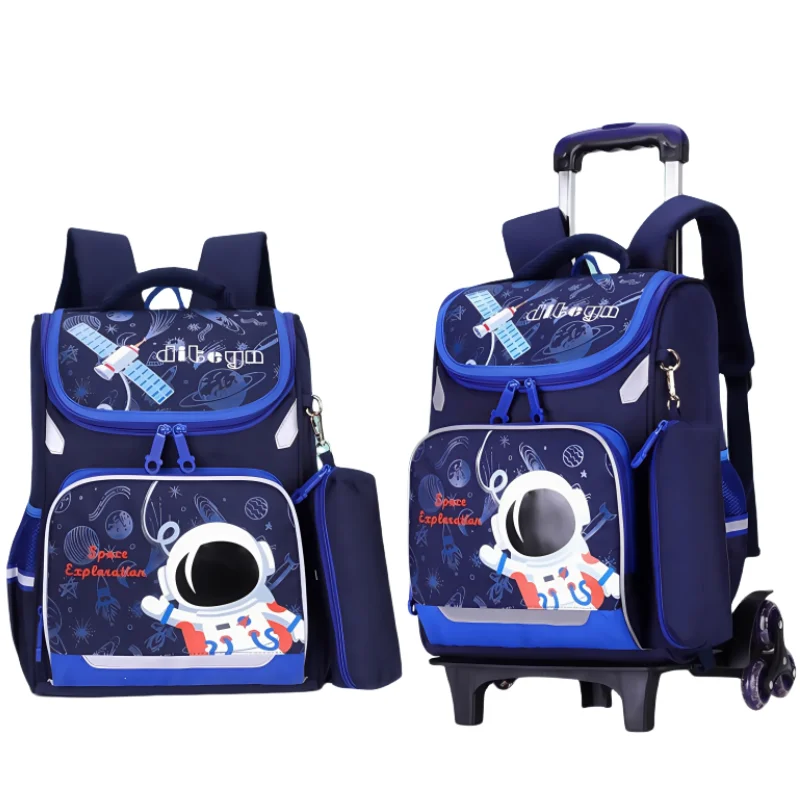 

New Student Pull Rod Schoolbag Climb Stairs Trolley Bag Portable Travel Storage Backpack Boy Girl Laptop Bag Festival Gifts