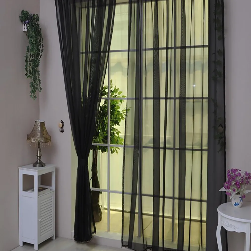 1 Pcs Color Tulle Door Window Curtain Drape Panel Sheer Scarf Valances Nordic Curtains For Living Dining Room Tulle Bedroom