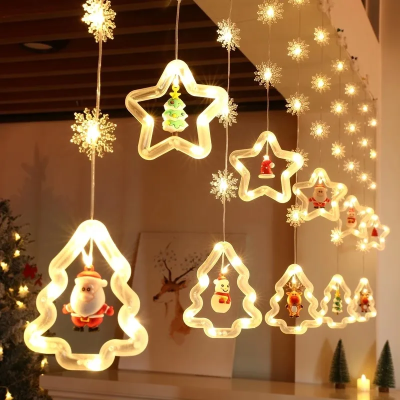 Star led lights string pendant Christmas theme shop window atmosphere decoration scene arrangement