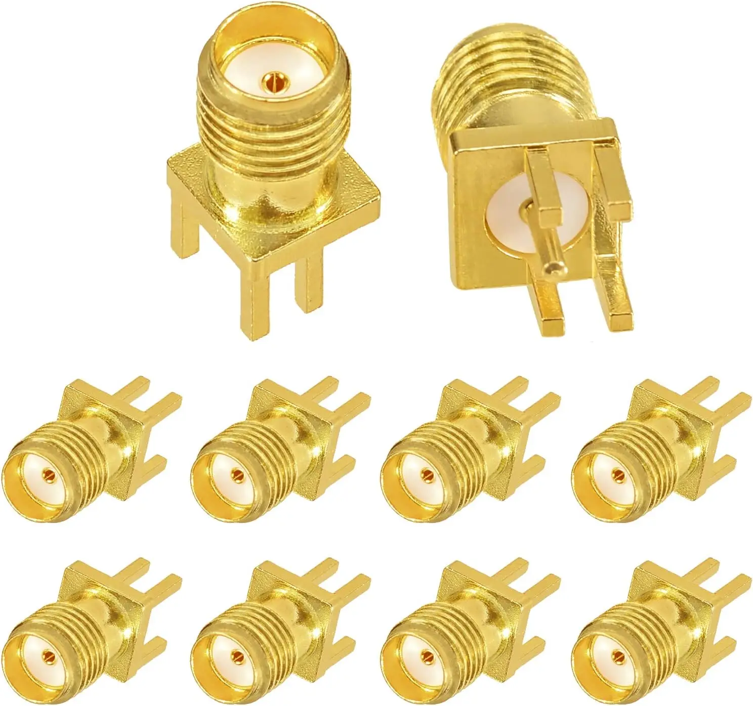10PCS SMA Male & Female Connectors (SMA-KE 1.7mm)- Brass PCB Clip Mount - Ideal for RF Antenna/WiFi 5G - Durable & Easy-Install