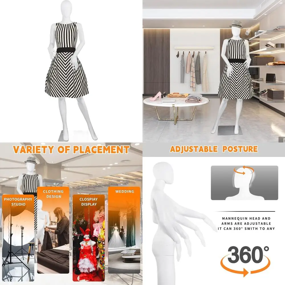 

70 Adjustable Female Mannequin with Detachable Plastic Body and Metal Stand (White)