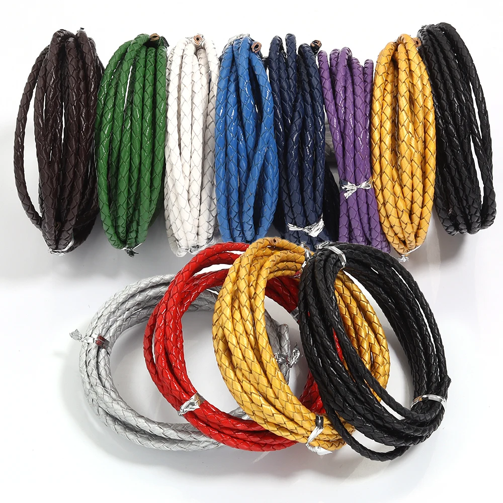 2 yards/bag Colorful Genuine Leather Cord Round Braided Leather String For Jewelry Making DIY Leather Bracelet Necklace Rope