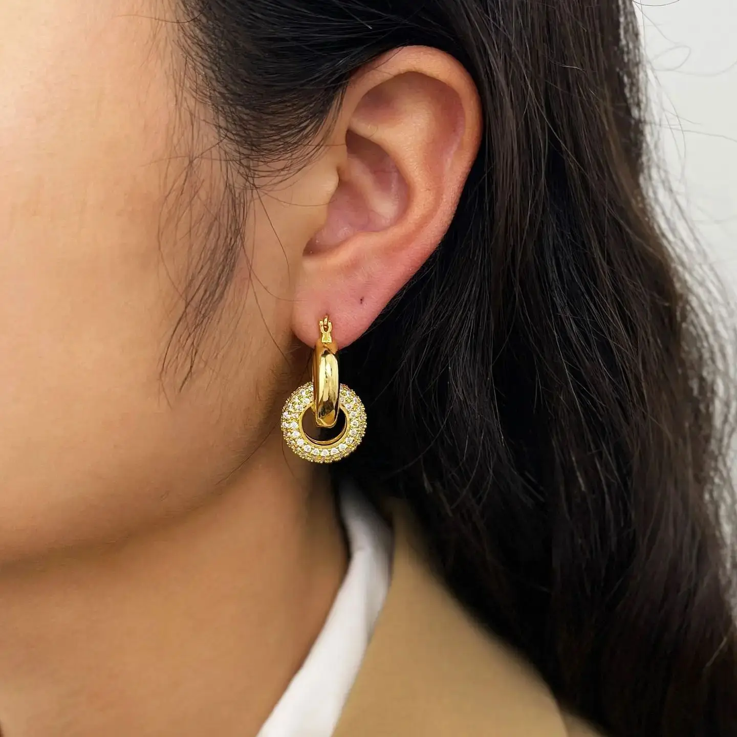 New ins Stainless Steel Micro Inlaid Zirconium Earring Vintage Circular Detachable Ear Buckles For Women Girls Fashion Jewelry