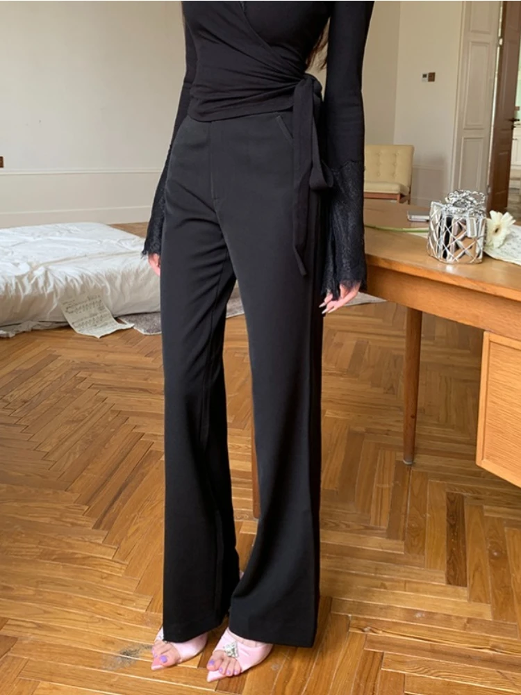 Figure Flattering Floor Length Slim Cut Casual Versatile Long Trousers 2026 Spring Autumn High Waist Straight Women Suit Pants