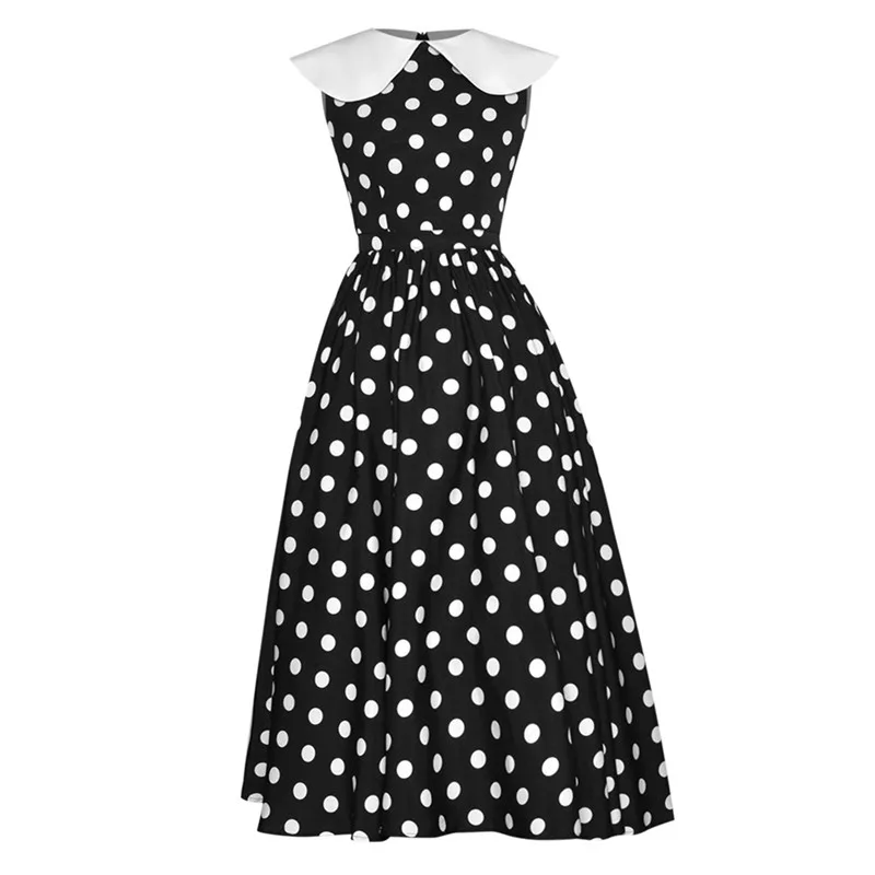 

French Style Doll Collar Sleeveless Fluffy Big Swing Dress Women Temperament Slim Polk Dot Dresses New Spring Summer s803