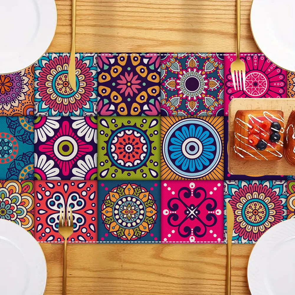 1pc Vintage Boho Mandala Print Linen Table Runner Table Decoration Home Dinner Holiday Party Decoration Table Runner Accessories