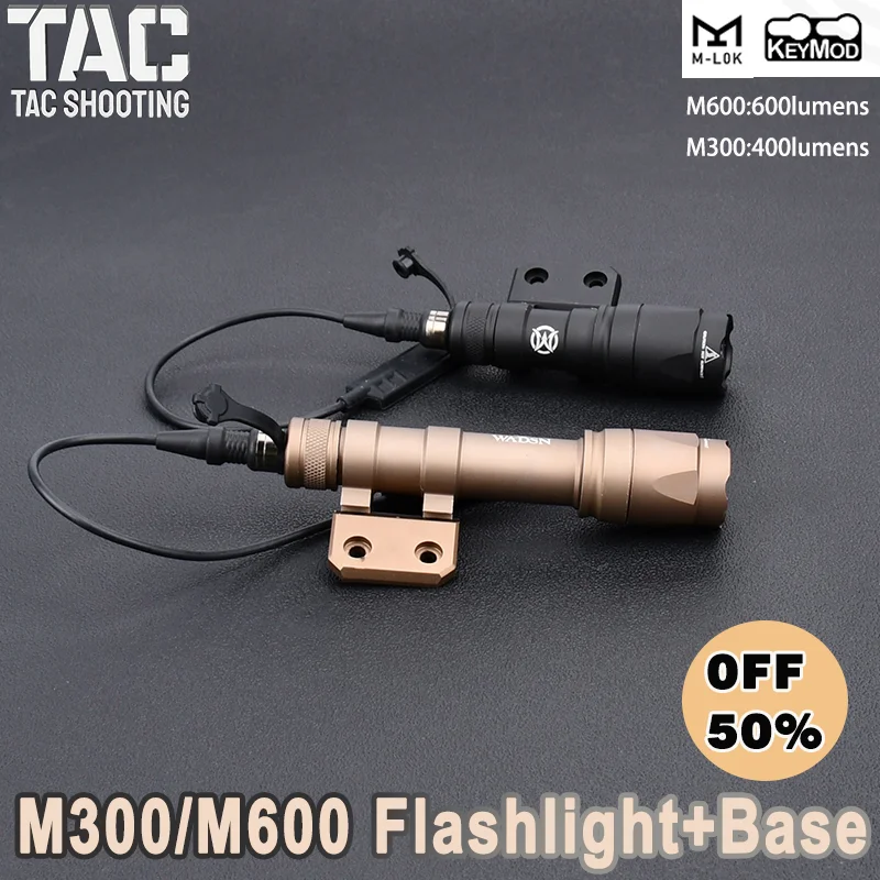 WADSN M600 M300 Tactical Flashlight White Light Hunting Scout Weapon Airsoft Accessory Fit Mlok Keymod Rail Offset Mount Base 