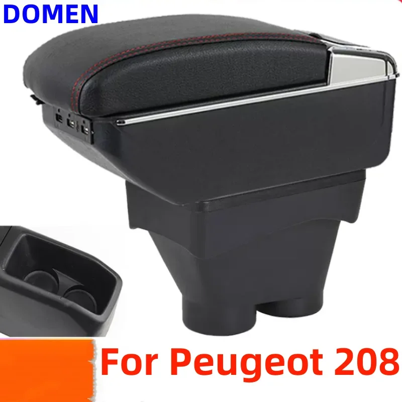 

New For Peugeot 208 Armrest Box 2012-2018 Dual layer heighten USB Charging Centre Console Storage Car Decoration Accessories