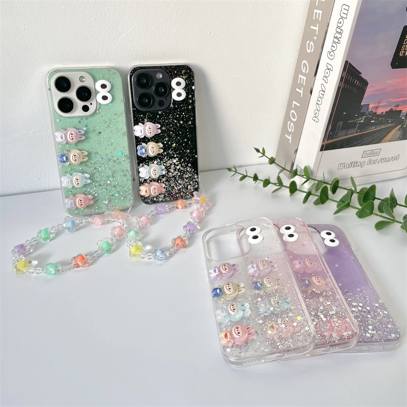 3D Labubu Glitter Phone Case For Huawei Nova 12s 12 Pro 11 9 8i 7 7i 6 5 4 3 5T 5i 5Z 4e 3e 3i With Wrist Chain Bling Cover