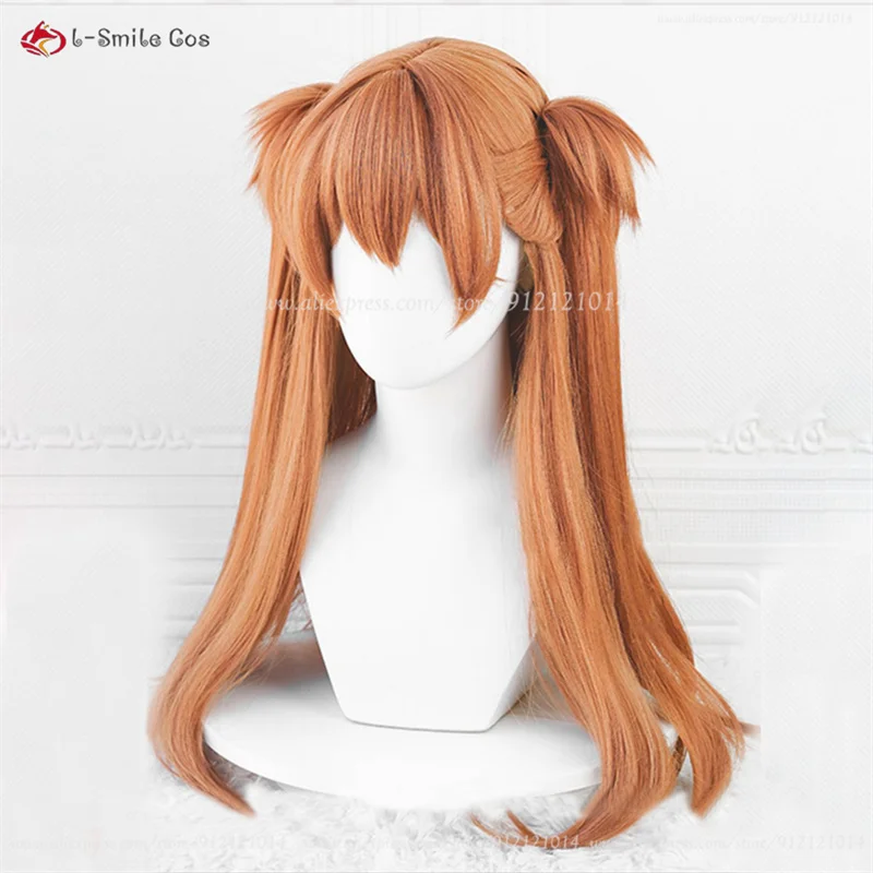 Anime EVA Cosplay Asuka Langley Soryu Cosplay Pruik 68 cm Oranje Bruin Pruik Paardenstaart Clips Haarspeld Hittebestendig Haar + Pruik cap