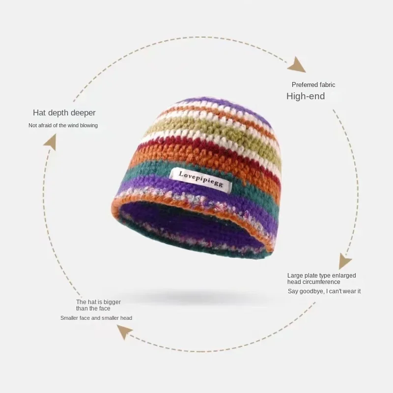 Regenbogen gestreifte gestrickte Eimer hüte für Frauen Herbst Winter warme Panama Y2k Mützen mit Handschuhen Tasche Designer niedlichen lustigen Hut