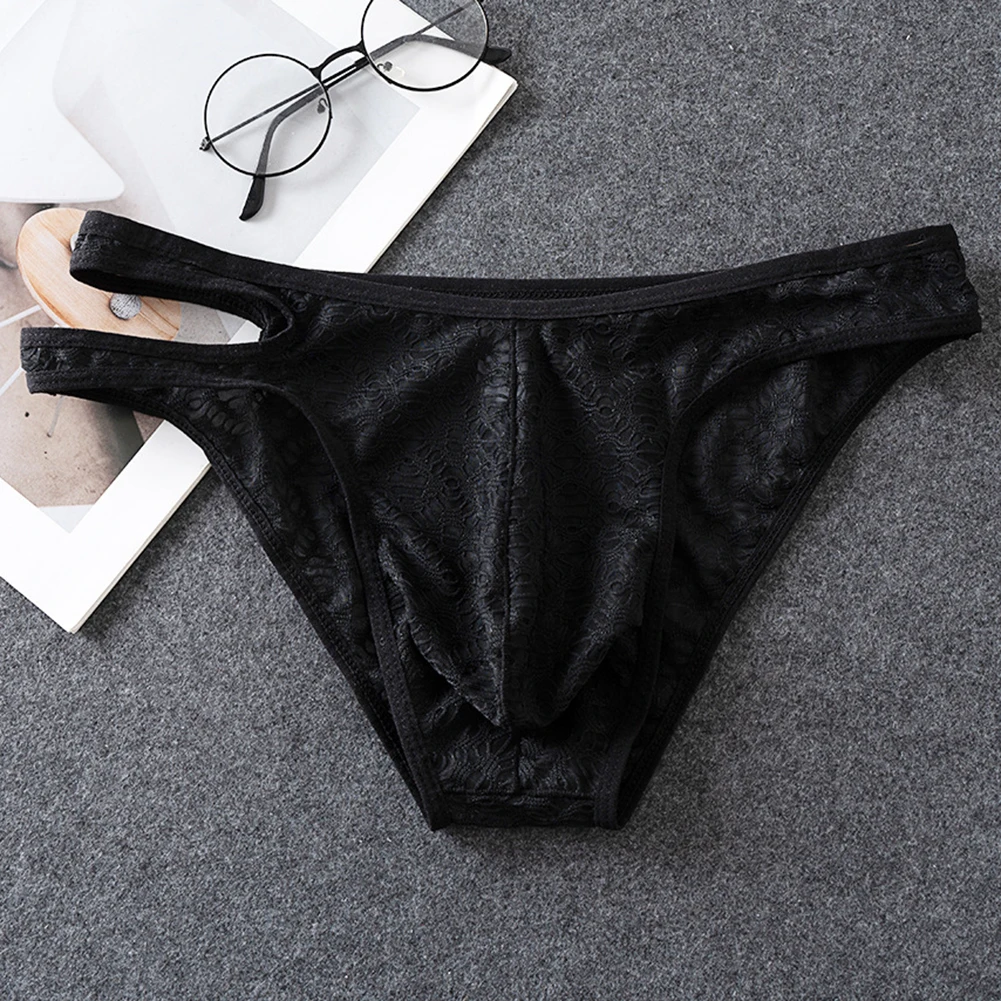 Mens Low Rise Briefs Lace Underwear with Sissy Pouch Transparent Design Breathable Fabric Underpants for Daily Use
