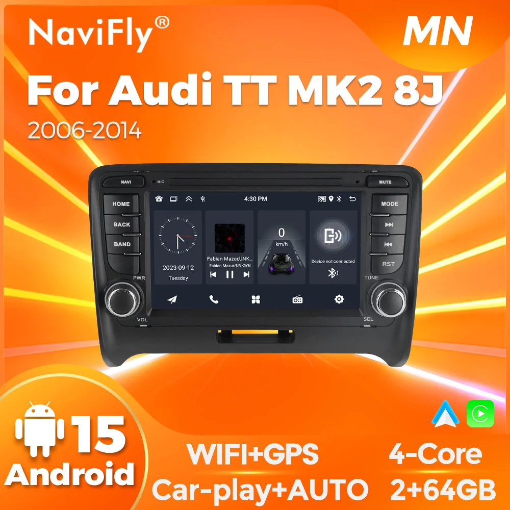 Navifly Android 15 Wireless CarPlay Android Auto GPS Navigation For Audi TT MK2 8J 2006-2014 4K Video Player Rear View Camera