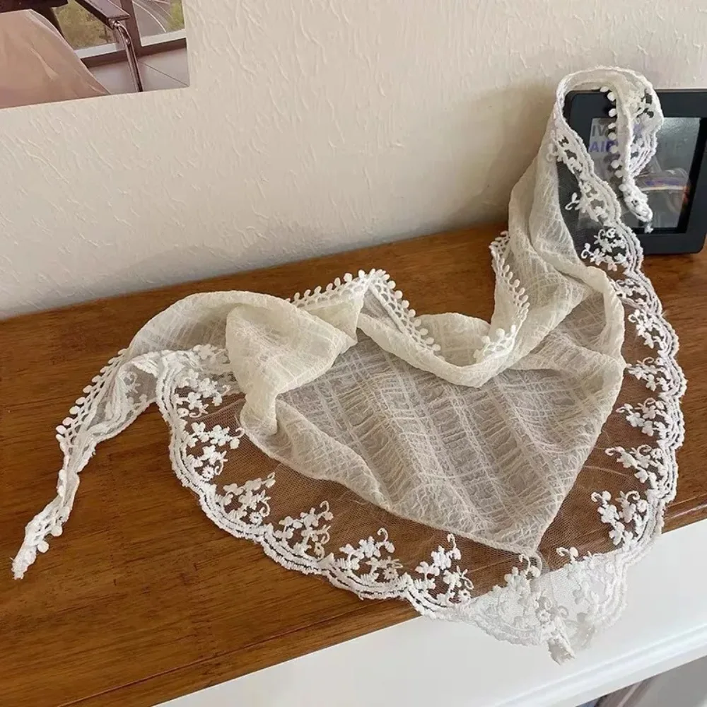 1Pc Triangle Lace Scarf White Sweet Lace Turban Headscarf Travel Photo Headband Hair Accessories Suitable Ladies Girls