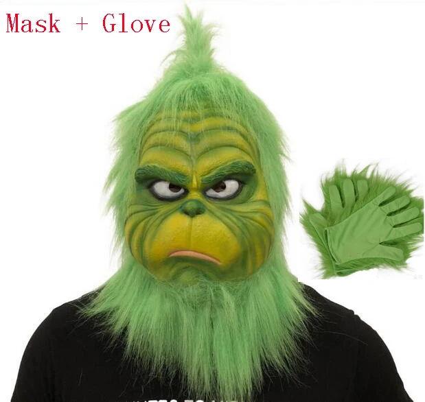 

Halloween XMAS Full Head Latex Mask Cosplay Costume Mask Props Cute How Christmas Green Haired Latex Mask