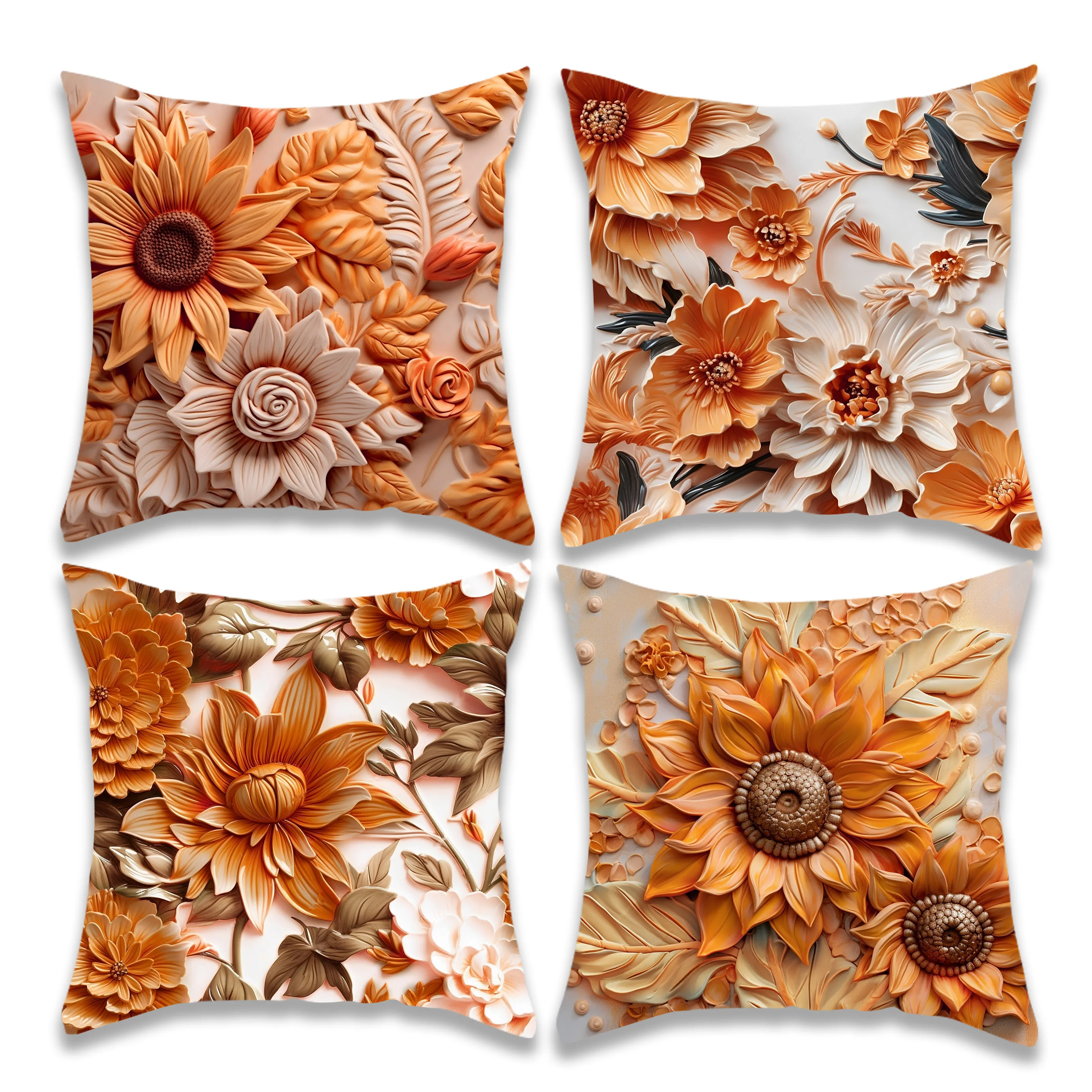 

Floral Print Pillow Cases 4Pcs Cushions Cover Orange Sunflower Throw Pillow Cases for Sofa Christmas Pillow Cover Home Decor