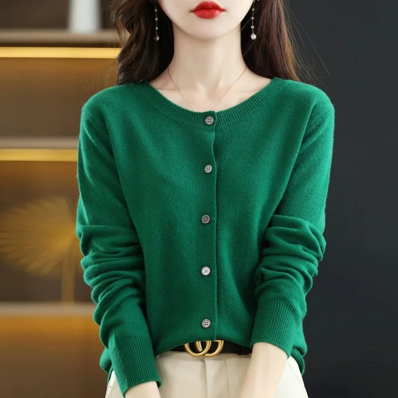 سترة نسائية محبوكة مفتوحة للربيع والخريف سترة Ne Jaet المستديرة غير كاميرا فضفاضة من Faion ort Sle للتنقل