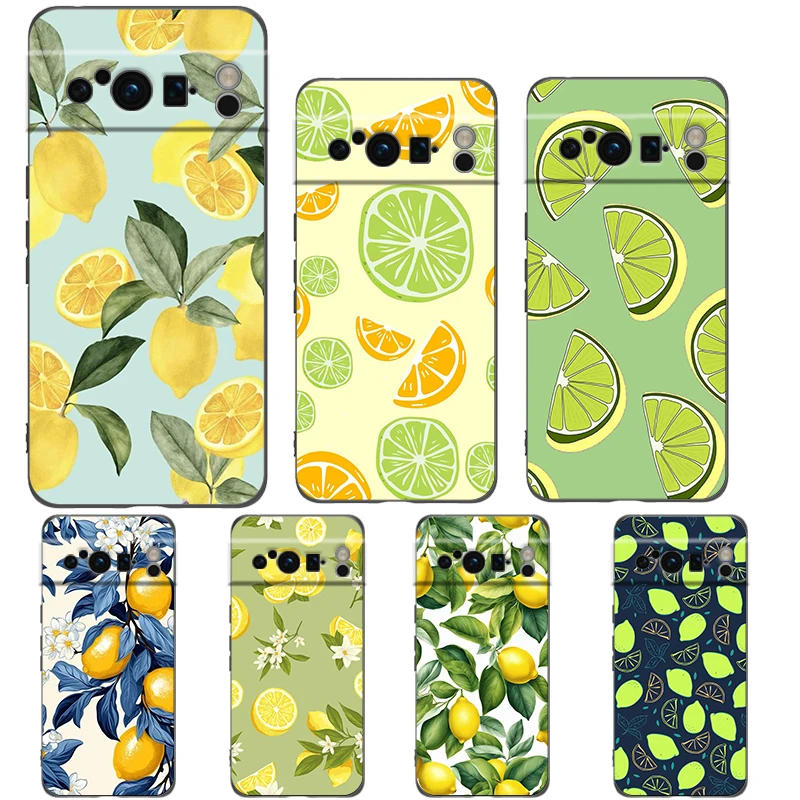 Obst Zitrone Handyhülle für Google Pixel 9 8 7 6 Pro XL 8A 6A 7A 5G weiche stoßfeste TPU schwarze