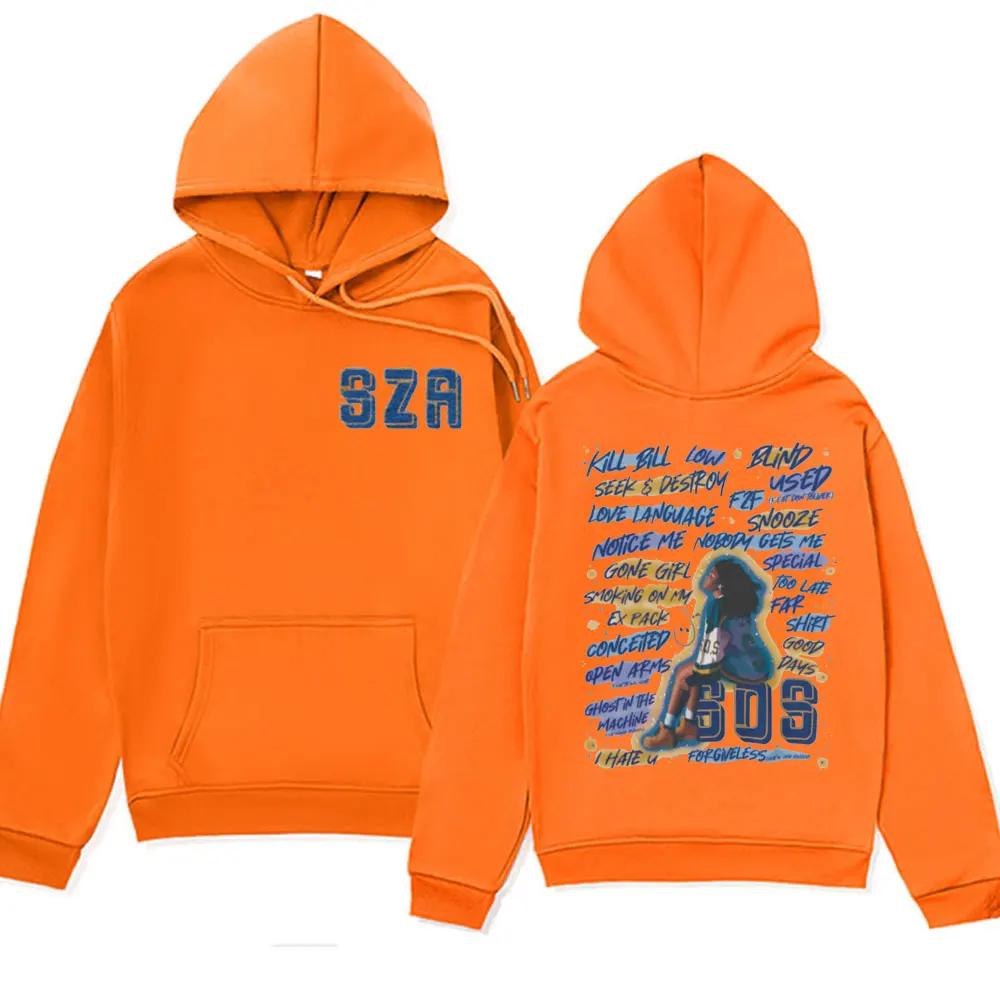 SZA Music Album SOS Graphic Hoodie Double Sided Oversized Hooded Sweatshirts Casual Vintage Hip Hop Fleece Pullover Streetwear