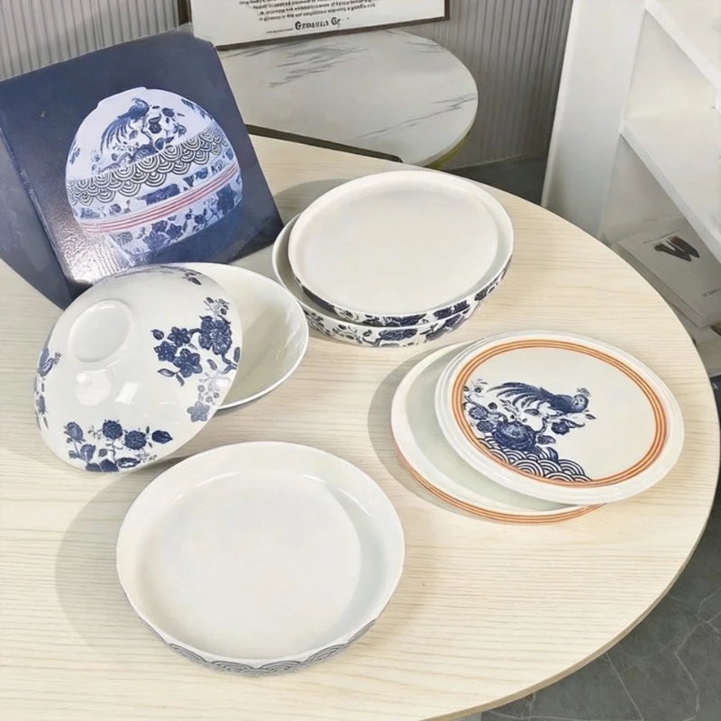 Creative High Appearance Level Ceramic Tableware Set 7 Piece Bowl Plate Combo Home Kitchen