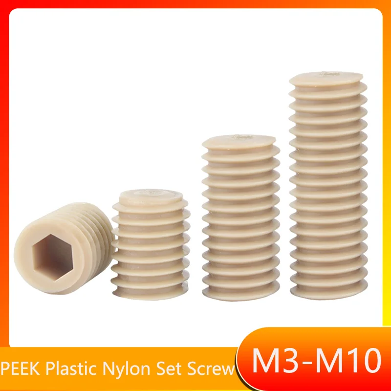 2pcs M3 M4 M5 M6 M8 M10 PEEK Plastic Nylon High Strength High Temperature Resistant Insulated Hexagon Set Headless Screw
