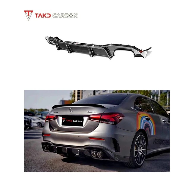 TAKD High Quality  Dry Carbon Fiber Rear Bumper Lip Diffuser Without The LED Light For BENZ AMG A35L W177 