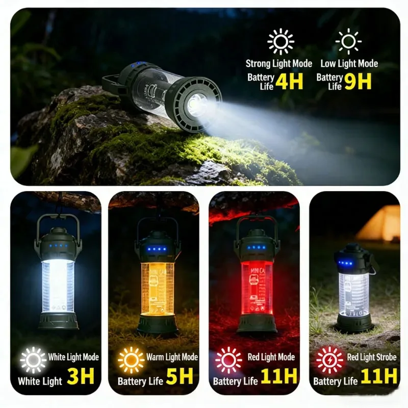 Camping portable retro lantern tent light night light decoration waterproof outdoor atmosphere light 6-speed lighting with hook