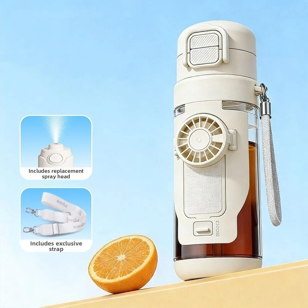

690 ML 2-in-1 Fan Cup Detachable Fan Dual-Use Hydration Spray Fan Cup 3-Speed Handheld Fan Transparent Sports Drinking Bottle