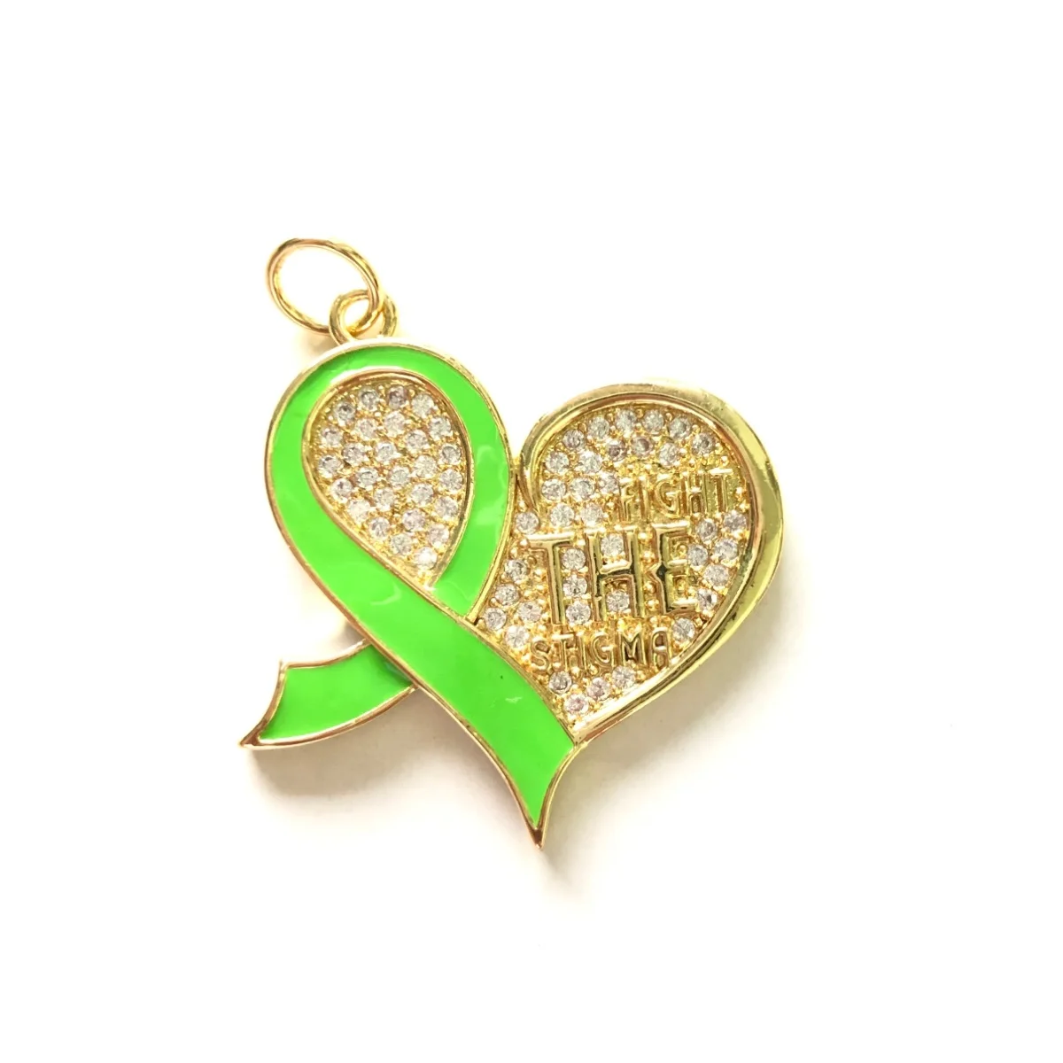 5pcs Green Ribbon Fight The Stigma Mental Health Awareness Heart Symbol Pendant For Charms Bracelet Necklace Jewelry Making