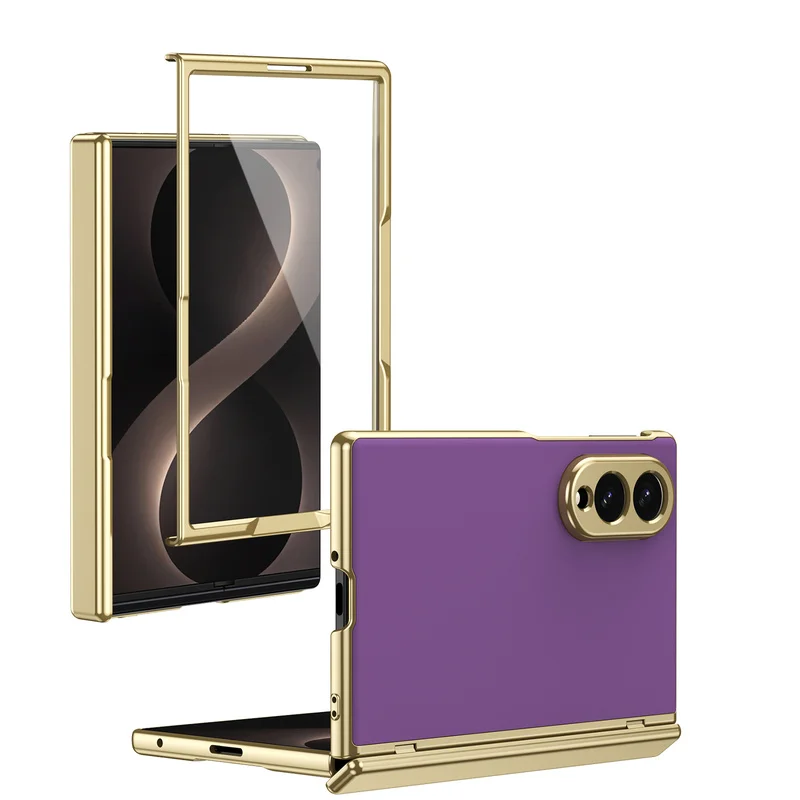 For Samsung Galaxy Z Fold 8 Wide 5G Phone Case with Built-in Screen Protector & Hinge Protection Electroplating Frosted Cover